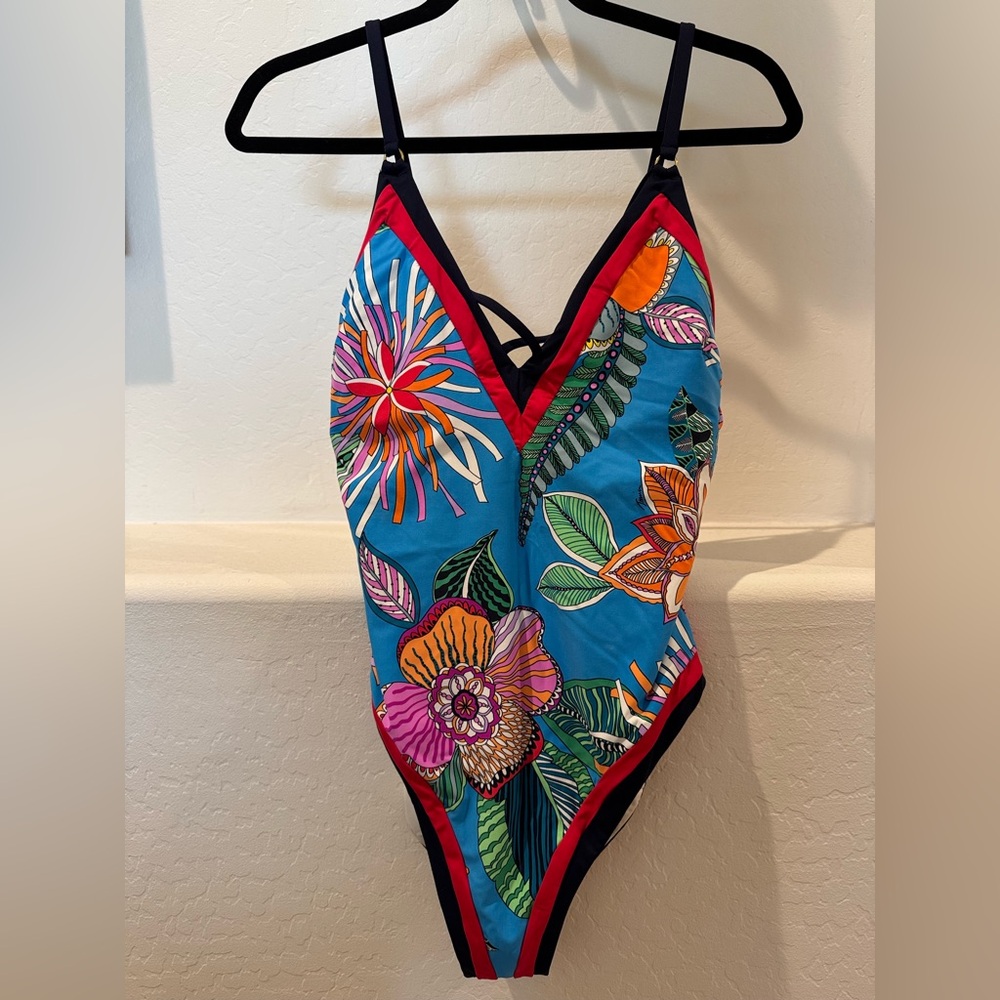 NWT - Trina Turk Tahiti Tropical Plunge Floral One Piece Swimsuit